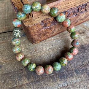 🆕🆕🆕✨UNAKITE STONE BEAD BOHO BRACELET W/BUDDHA